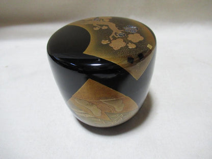 Ichigo Iccho Wajima Maki-e Tea Caddy - Gold Pine Bamboo Plum Natsume with Signed Box
