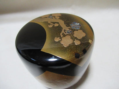 Ichigo Iccho Wajima Maki-e Tea Caddy - Gold Pine Bamboo Plum Natsume with Signed Box