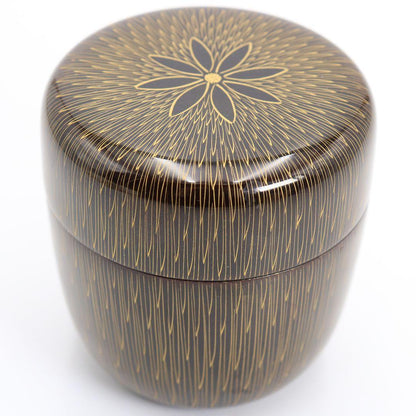 Seki Suiun Gold Chrysanthemum Kebori Chu-Natsume Engraved Lacquer Tea Caddy