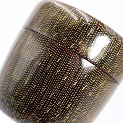 Seki Suiun Gold Chrysanthemum Kebori Chu-Natsume Engraved Lacquer Tea Caddy