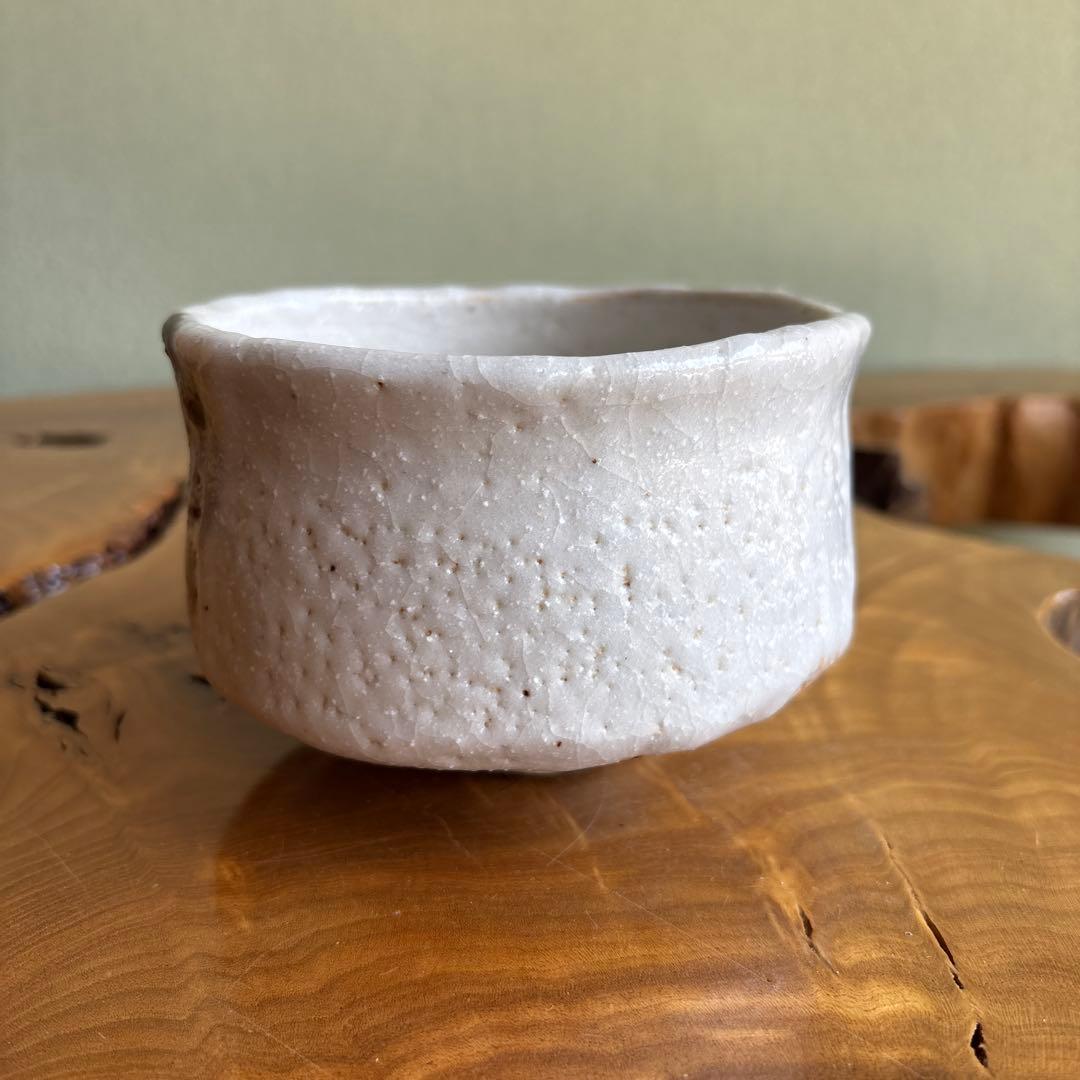 Shino Glaze Tea Bowl by Ryugama Kiln - Japanese Matcha Chawan with Signed Box, Wabi-Sabi White Ceramic
