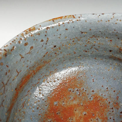 Nezumi Shino Tea Bowl by Hayashi Eiji — Momoyama Kiln Grey Shino Chawan with Iron Speckle Glaze