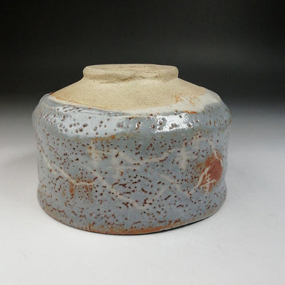 Nezumi Shino Tea Bowl by Hayashi Eiji — Momoyama Kiln Grey Shino Chawan with Iron Speckle Glaze