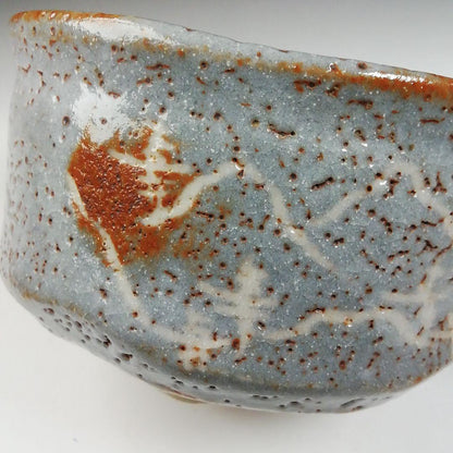 Nezumi Shino Tea Bowl by Hayashi Eiji — Momoyama Kiln Grey Shino Chawan with Iron Speckle Glaze