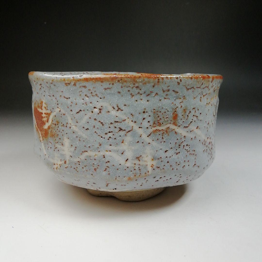 Nezumi Shino Tea Bowl by Hayashi Eiji — Momoyama Kiln Grey Shino Chawan with Iron Speckle Glaze