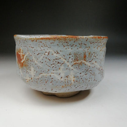 Nezumi Shino Tea Bowl by Hayashi Eiji — Momoyama Kiln Grey Shino Chawan with Iron Speckle Glaze