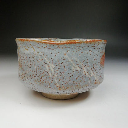 Nezumi Shino Tea Bowl by Hayashi Eiji — Momoyama Kiln Grey Shino Chawan with Iron Speckle Glaze