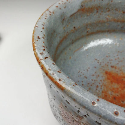 Nezumi Shino Tea Bowl by Hayashi Eiji — Momoyama Kiln Grey Shino Chawan with Iron Speckle Glaze