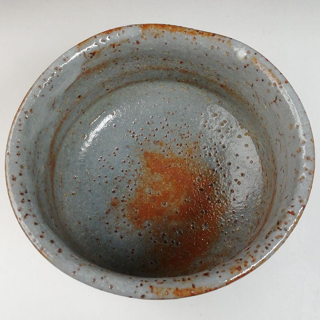 Nezumi Shino Tea Bowl by Hayashi Eiji — Momoyama Kiln Grey Shino Chawan with Iron Speckle Glaze