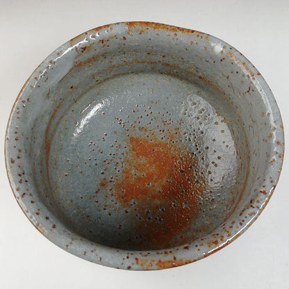 Nezumi Shino Tea Bowl by Hayashi Eiji — Momoyama Kiln Grey Shino Chawan with Iron Speckle Glaze