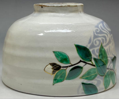 Flowing Water Camellia Chawan by Fukumori Yu — Kitsunomori Kiln Tea Bowl
