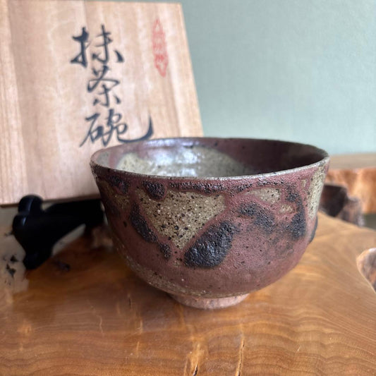 Tango Ware Wabi Matcha Bowl | Japanese Wood-Fired Chawan with Tomobako | Natural Ash Glaze Yakishime Tea Bowl