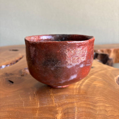 Raku Tea Bowl Hanagumori by Kiyo — Red-Black Chawan, Signed Box