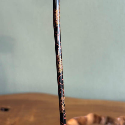 Maki-e Lacquer Tea Scoop by Yamauchi Seiji | Pine Arabesque Pattern | Gold on Black | Signed Box