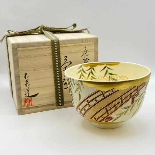 Iro-e Yanagibashi Chawan by Fukumoto Miki — Kyo-yaki Tea Bowl from Kyoto