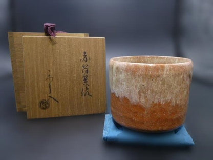 Antique Ryonyu Aka-Raku Cylindrical Tea Bowl, Signed Tsutsu Chawan Certified by Tannyu X, Edo Period Kyoto Raku Ware with Tomobako