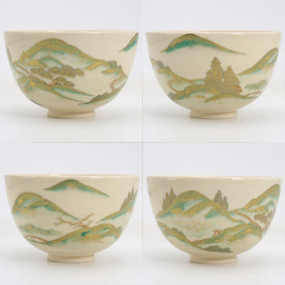 Mountain Path Landscape Iro-e Chawan by Sugita Shohei — Seikanji Kiln Kyoto