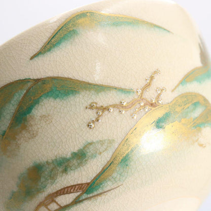 Mountain Path Landscape Iro-e Chawan by Sugita Shohei — Seikanji Kiln Kyoto