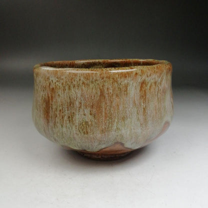 Ohi Ware Tea Bowl by Ohi Ippei — Amber Kaki Glaze, Drip Rim Effect, Signed Box, Kanazawa Kiln