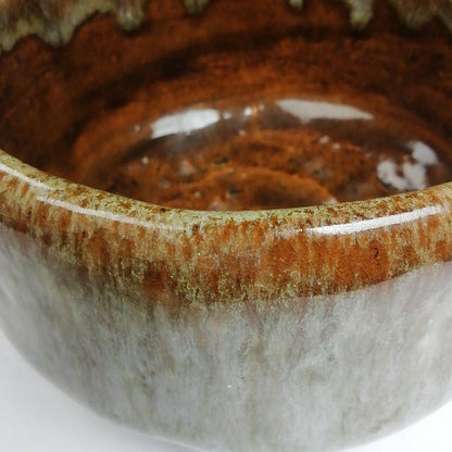 Ohi Ware Tea Bowl by Ohi Ippei — Amber Kaki Glaze, Drip Rim Effect, Signed Box, Kanazawa Kiln