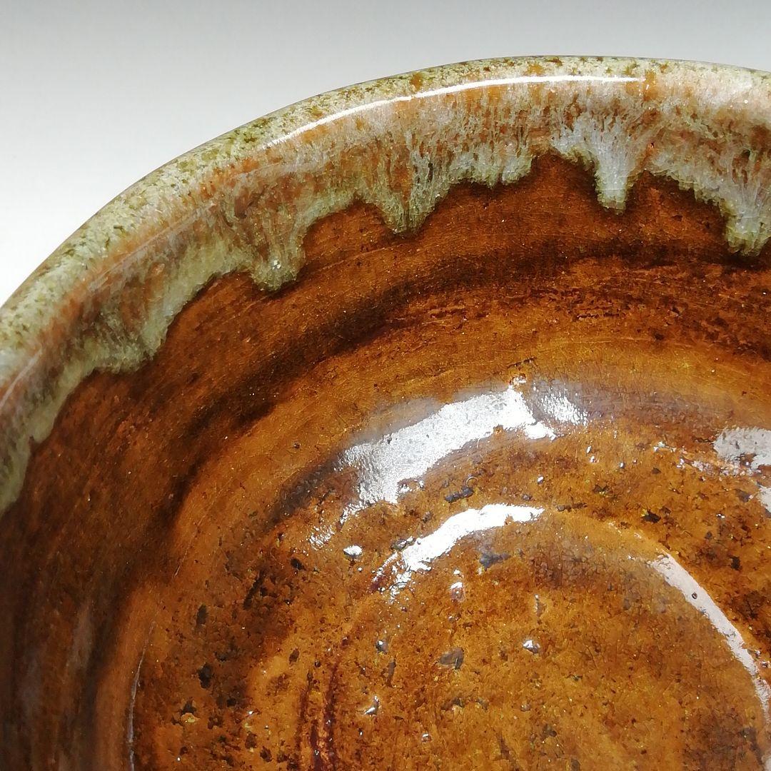 Ohi Ware Tea Bowl by Ohi Ippei — Amber Kaki Glaze, Drip Rim Effect, Signed Box, Kanazawa Kiln