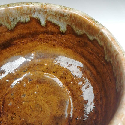 Ohi Ware Tea Bowl by Ohi Ippei — Amber Kaki Glaze, Drip Rim Effect, Signed Box, Kanazawa Kiln