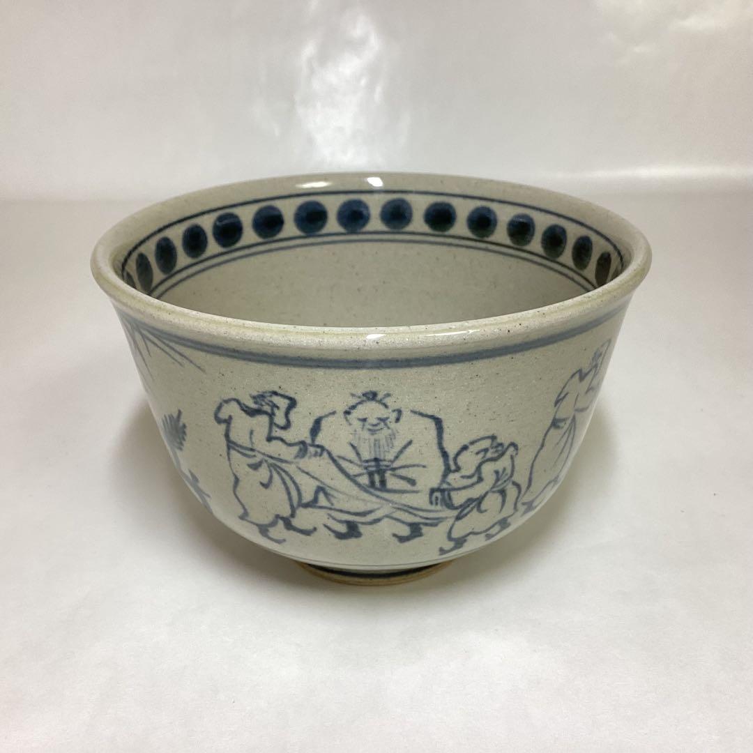 Zeze-yaki Kagerou-en Annan-Style Seven Sages Tea Bowl — Cobalt Blue Chawan