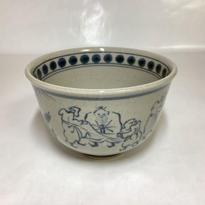 Zeze-yaki Kagerou-en Annan-Style Seven Sages Tea Bowl — Cobalt Blue Chawan