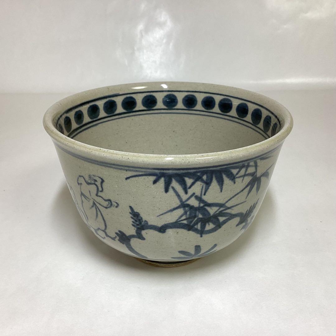 Zeze-yaki Kagerou-en Annan-Style Seven Sages Tea Bowl — Cobalt Blue Chawan