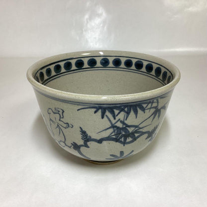Zeze-yaki Kagerou-en Annan-Style Seven Sages Tea Bowl — Cobalt Blue Chawan