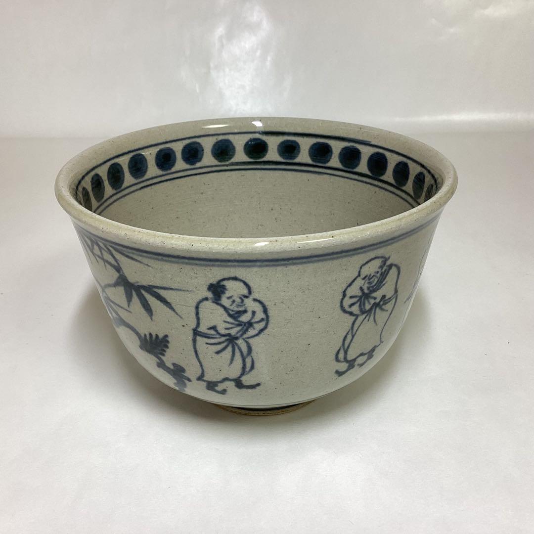 Zeze-yaki Kagerou-en Annan-Style Seven Sages Tea Bowl — Cobalt Blue Chawan