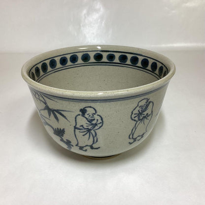 Zeze-yaki Kagerou-en Annan-Style Seven Sages Tea Bowl — Cobalt Blue Chawan