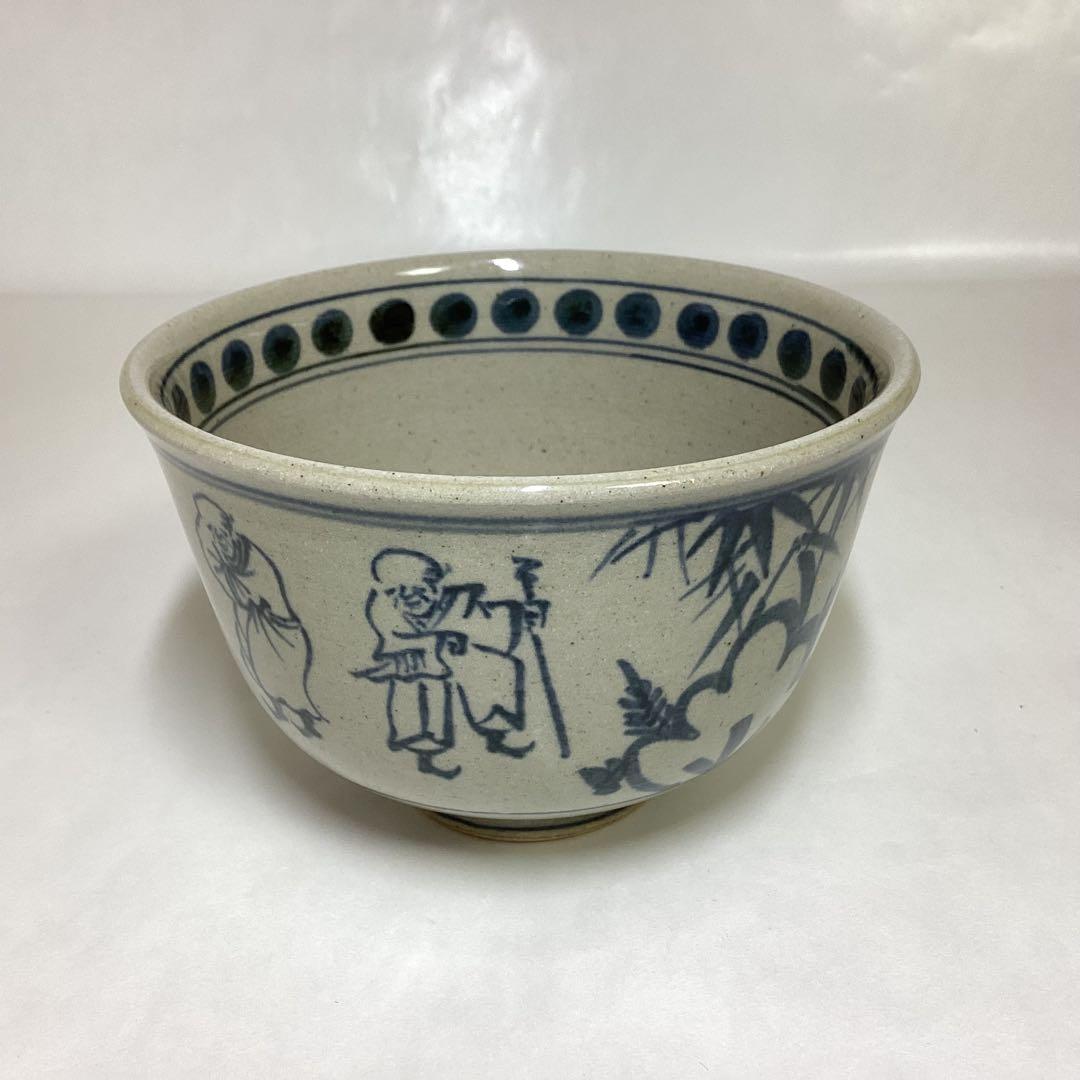 Zeze-yaki Kagerou-en Annan-Style Seven Sages Tea Bowl — Cobalt Blue Chawan