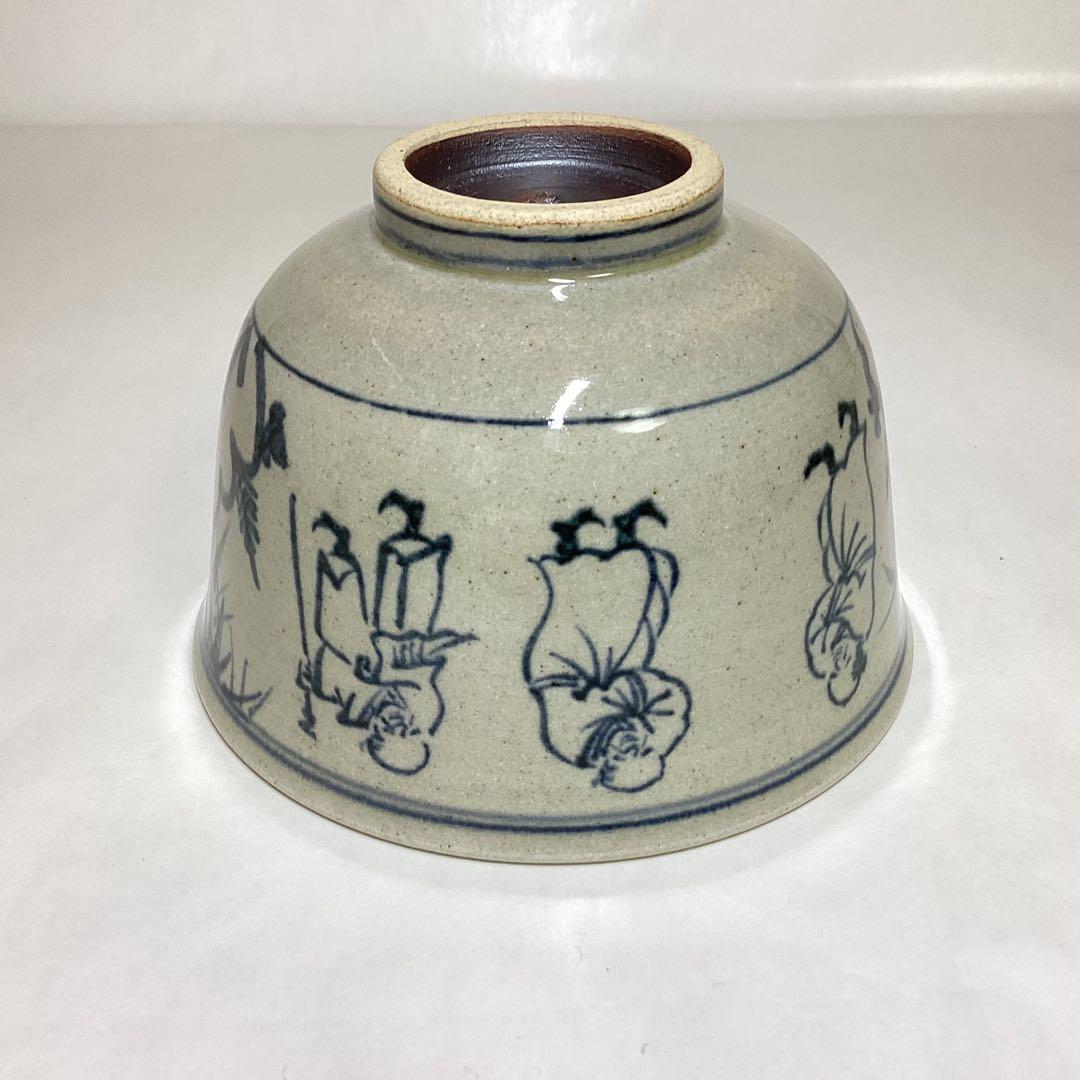 Zeze-yaki Kagerou-en Annan-Style Seven Sages Tea Bowl — Cobalt Blue Chawan