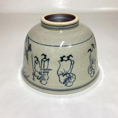 Zeze-yaki Kagerou-en Annan-Style Seven Sages Tea Bowl — Cobalt Blue Chawan