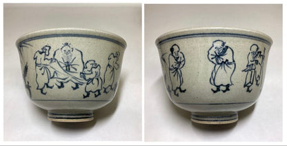 Zeze-yaki Kagerou-en Annan-Style Seven Sages Tea Bowl — Cobalt Blue Chawan