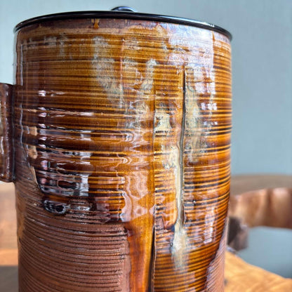 Motonaga Shoichi Takatori Ware Mizusashi - Kushime Water Jar with Lacquer Lid