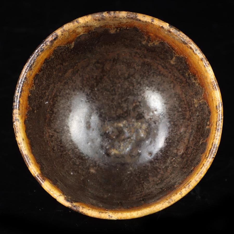 Amber Drip Glaze Matcha Bowl - Seto Mino Style Ame-yu Chawan with Wooden Box