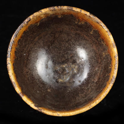 Amber Drip Glaze Matcha Bowl - Seto Mino Style Ame-yu Chawan with Wooden Box