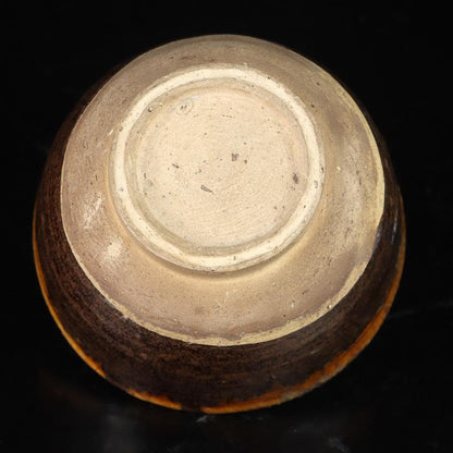 Amber Drip Glaze Matcha Bowl - Seto Mino Style Ame-yu Chawan with Wooden Box
