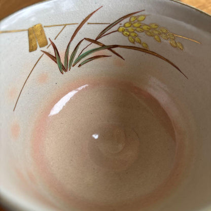 Hashimoto Eiho | Kenzan-Style Rice Stalk Matcha Bowl | Kyoto Ware Crackle Glaze with Gold Enamel