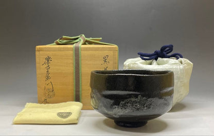 Raku Sonyu V Black Tea Bowl - Edo Period Kuro-Raku Chawan with Shifuku and Box