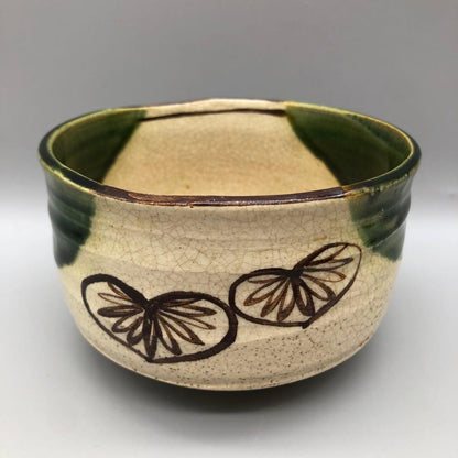 Oribe Tea Bowl "Aoi" by Kato Tosaburo — Copper-Green Hollyhock Chawan