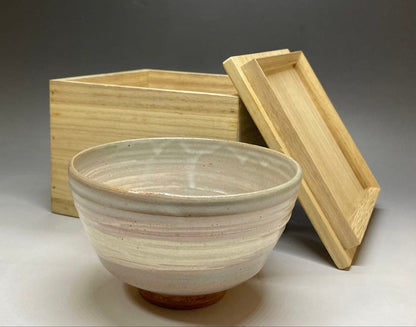 Kosobe Ware Hakeme Tea Bowl | Edo Revival Brushmark Chawan with Paulownia Box