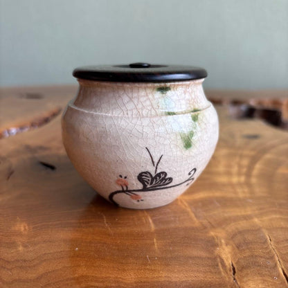 Kato Yaemon | Oribe Tea Caddy Chaire | Butterfly and Flora Iron Painting with Full Shifuku Set