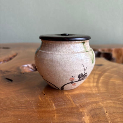 Kato Yaemon | Oribe Tea Caddy Chaire | Butterfly and Flora Iron Painting with Full Shifuku Set