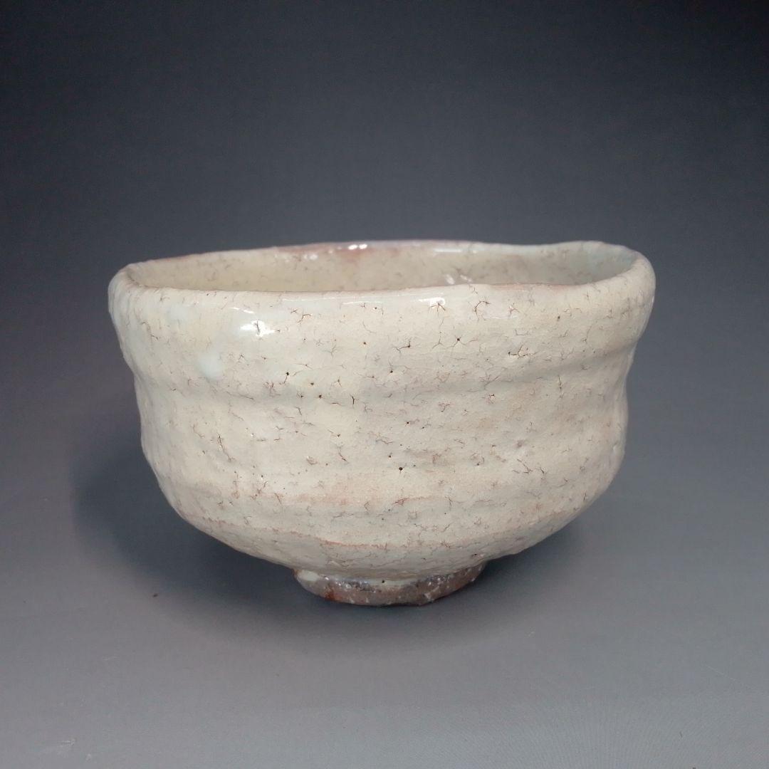 Hagi Ware Tea Bowl by Koyo - White Glaze Chawan with Kannyu Crazing Signed Box