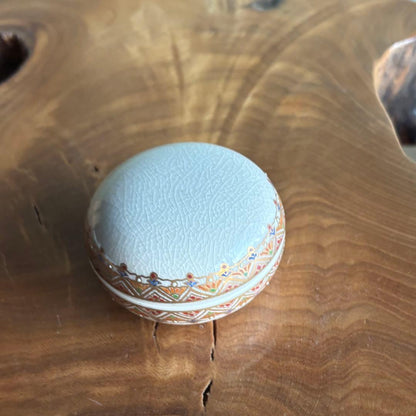 Satsuma Ware Kogo Incense Container | Nishiki Geometric | Ryoko Kiln | Nozaki Kinsei