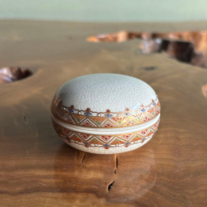 Satsuma Ware Kogo Incense Container | Nishiki Geometric | Ryoko Kiln | Nozaki Kinsei