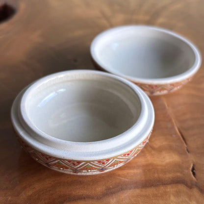 Satsuma Ware Kogo Incense Container | Nishiki Geometric | Ryoko Kiln | Nozaki Kinsei